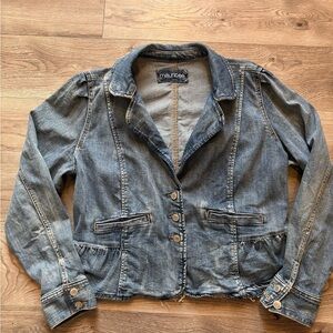 Maurices Vintage Light Blue Denim Jacket With Ruffles